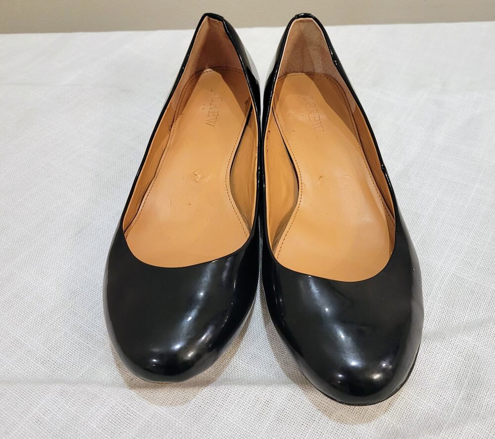 J.Crew Black Patent Gold Block Heel Ballet Flats 8